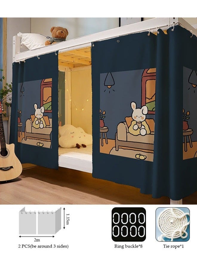 Arabest Dorm Single Twin Bunk Bed Tents Drapes Dustproof Blackout Underbed Cloth Bed Privacy Curtains 2 Panels (Rabbit-A, 45.3 x 78.7 in) - Image 1